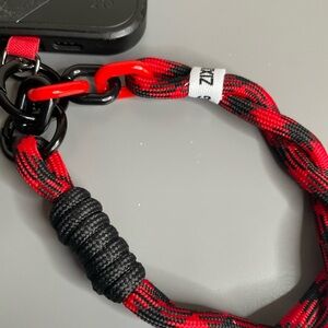 Phone Wrist Lanyard Red and Black Braided Rope  with Black Hardware